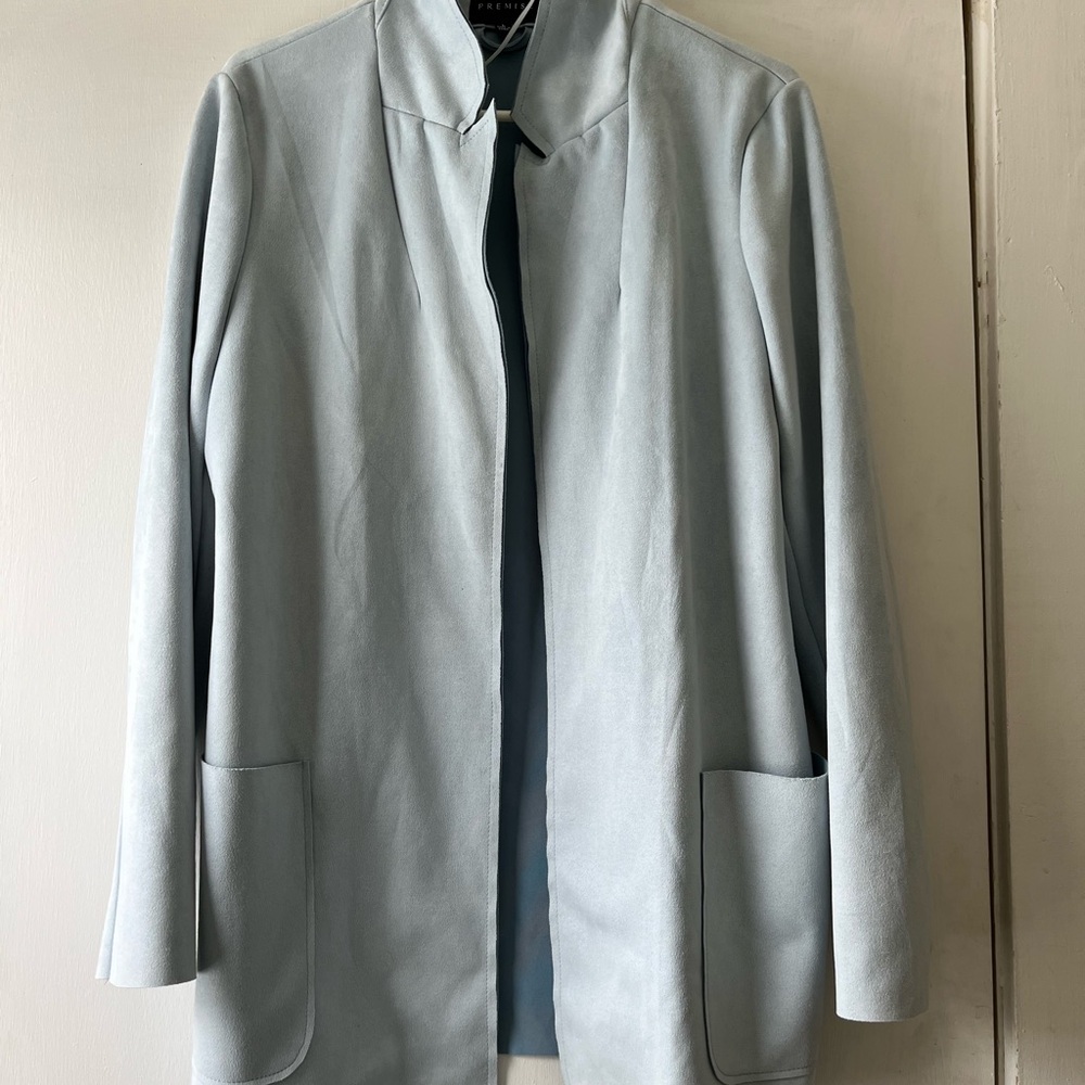 Premise Light Blue Suede Open Front Jacket